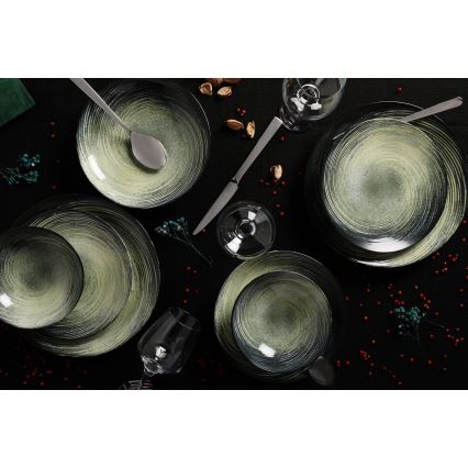 Conjunto de jantar 24 peças em porcelana, verde/preto