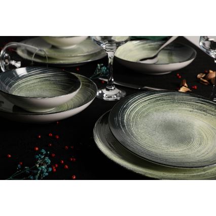 Conjunto de jantar 24 peças em porcelana, verde/preto
