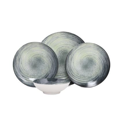 Conjunto de jantar 24 peças em porcelana, verde/preto