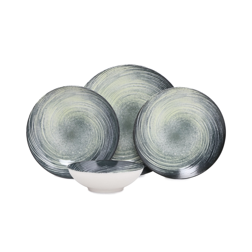 Conjunto de jantar 24 peças em porcelana, verde/preto