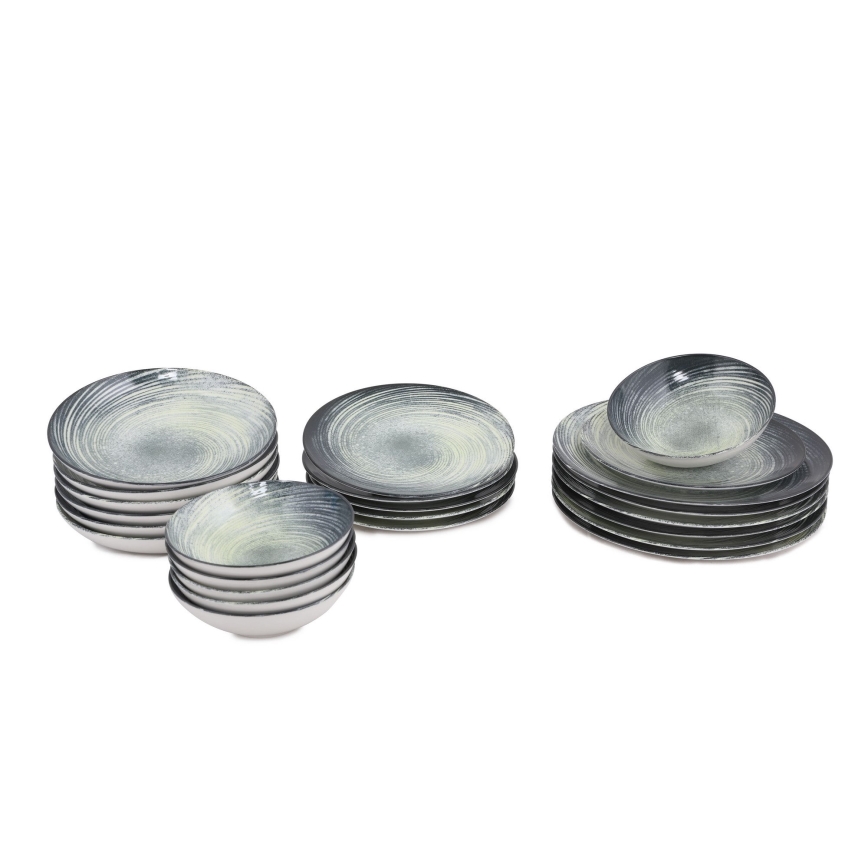 Conjunto de jantar 24 peças em porcelana, verde/preto