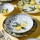 Conjunto de jantar 24 peças em porcelana — azul/amarelo/verde