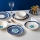 Conjunto de jantar 24 peças em porcelana — branco/azul/dourado