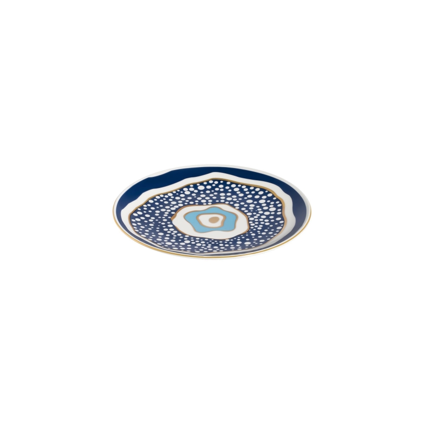 Conjunto de jantar 24 peças em porcelana — branco/azul/dourado