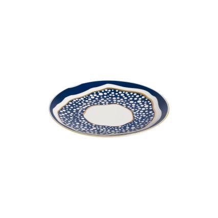 Conjunto de jantar 24 peças em porcelana — branco/azul/dourado