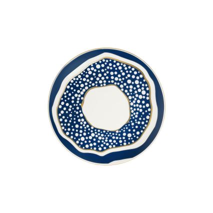 Conjunto de jantar 24 peças em porcelana — branco/azul/dourado