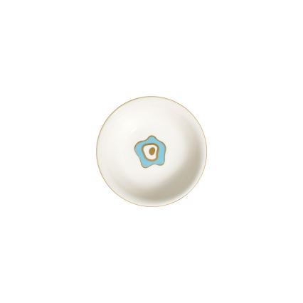 Conjunto de jantar 24 peças em porcelana — branco/azul/dourado