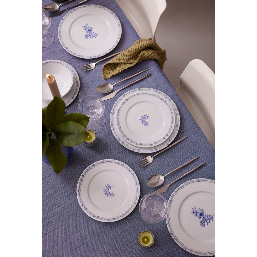 Conjunto de jantar 24 peças em porcelana — branco/azul