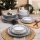 Conjunto de jantar 24 peças em porcelana — branco e azul