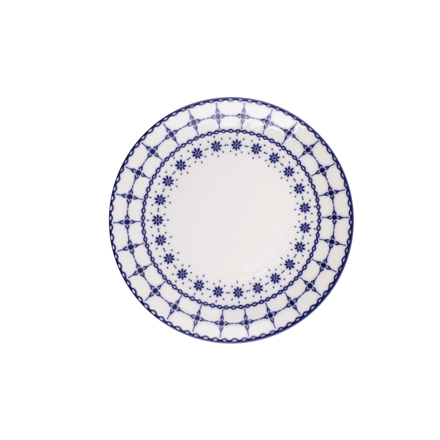 Conjunto de jantar 24 peças em porcelana — branco e azul