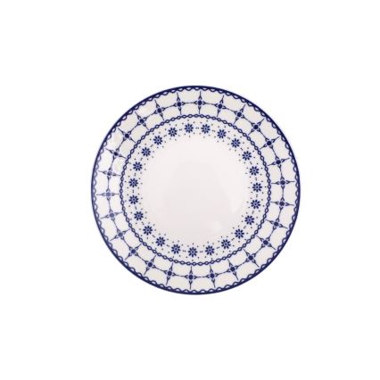 Conjunto de jantar 24 peças em porcelana — branco e azul