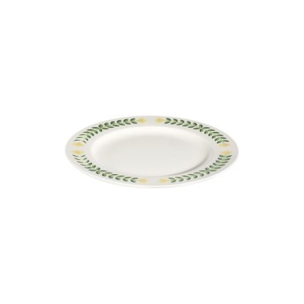 Conjunto de jantar 24 peças em porcelana — branco, verde e amarelo