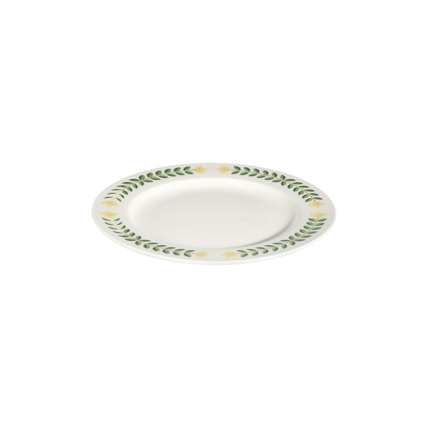 Conjunto de jantar 24 peças em porcelana — branco, verde e amarelo