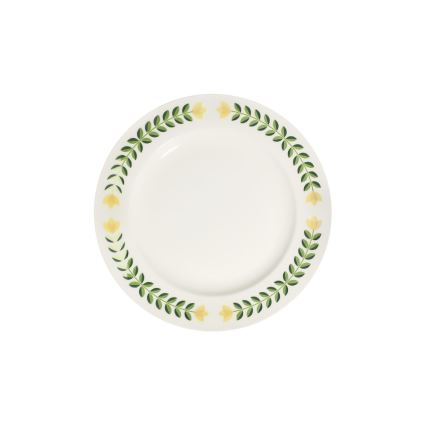 Conjunto de jantar 24 peças em porcelana — branco, verde e amarelo