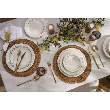 Conjunto de jantar 24 peças em porcelana — branco/verde