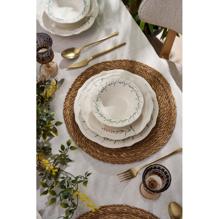 Conjunto de jantar 24 peças em porcelana — branco/verde