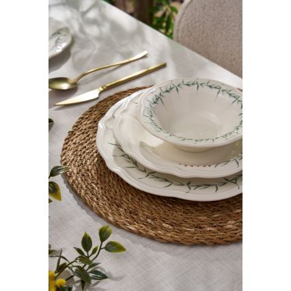 Conjunto de jantar 24 peças em porcelana — branco/verde