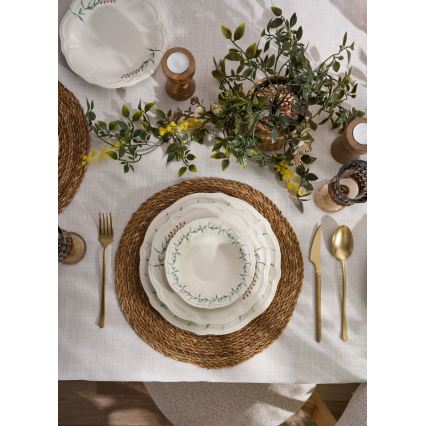Conjunto de jantar 24 peças em porcelana — branco/verde