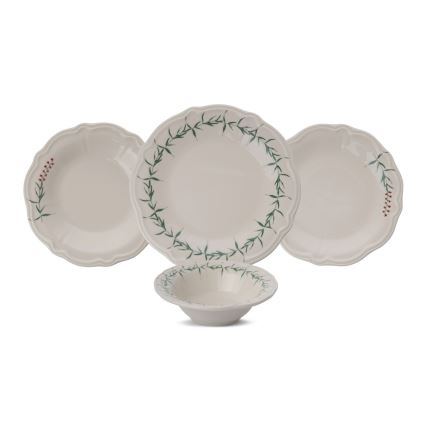 Conjunto de jantar 24 peças em porcelana — branco/verde