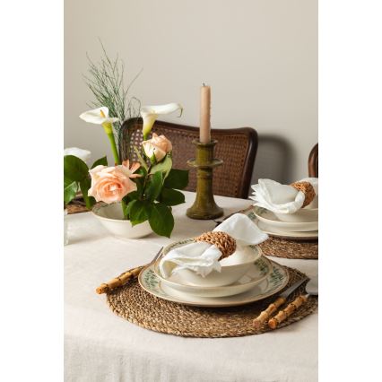 Conjunto de jantar 24 peças em porcelana — creme, bege e verde