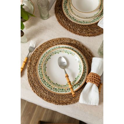 Conjunto de jantar 24 peças em porcelana — creme, bege e verde
