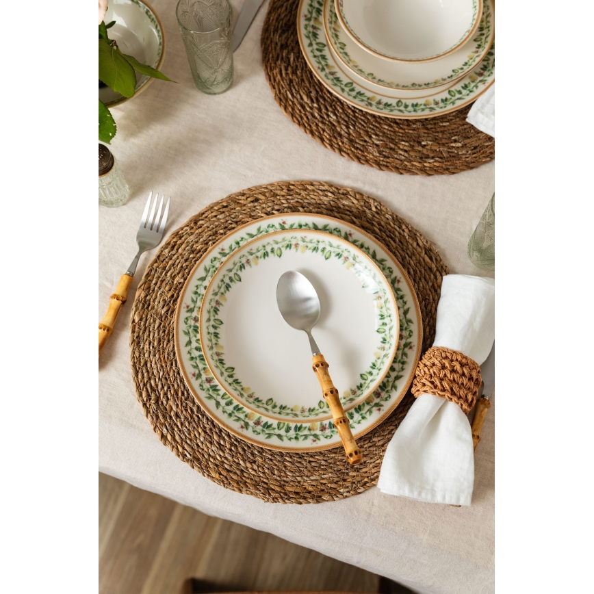Conjunto de jantar 24 peças em porcelana — creme, bege e verde