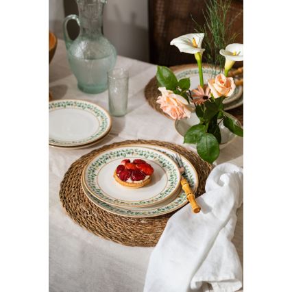 Conjunto de jantar 24 peças em porcelana — creme, bege e verde