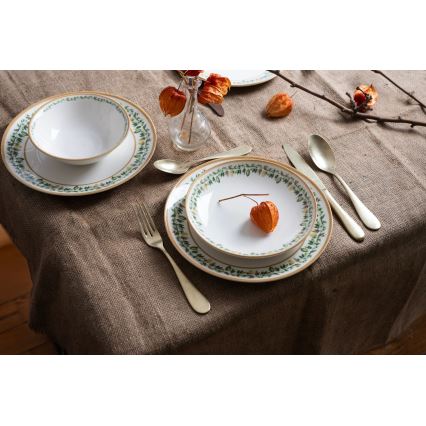 Conjunto de jantar 24 peças em porcelana — creme, bege e verde