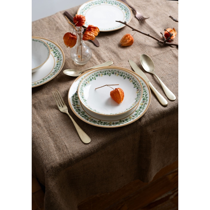 Conjunto de jantar 24 peças em porcelana — creme, bege e verde
