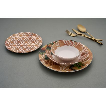 Conjunto de jantar 24 peças laranja/verde/cerâmica