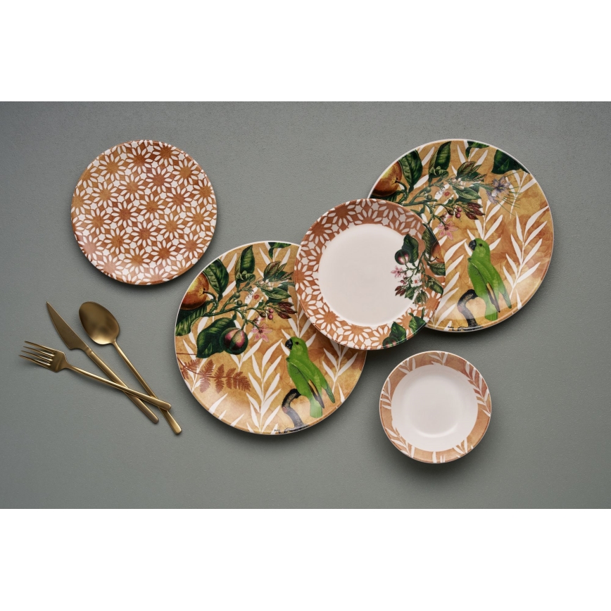 Conjunto de jantar 24 peças laranja/verde/cerâmica