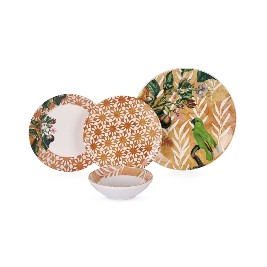 Conjunto de jantar 24 peças laranja/verde/cerâmica