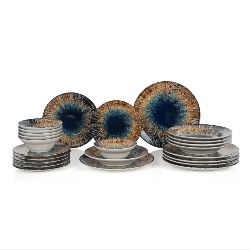 Conjunto de jantar 24 peças multicoloridas/cerâmica