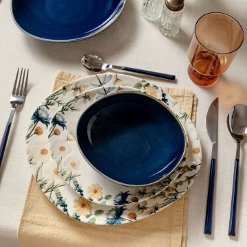 Conjunto de jantar 24 peças multicolorido/azul/porcelana