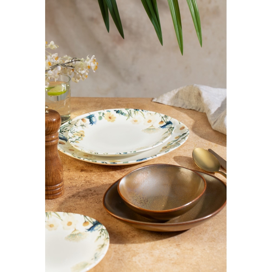 Conjunto de jantar 24 peças multicolorido/castanho/porcelana