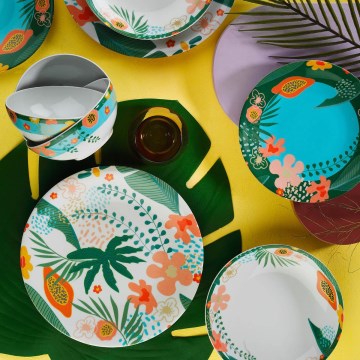 Conjunto de jantar 24 peças multicolorido/porcelana