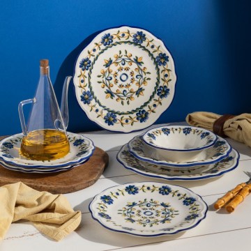 Conjunto de jantar 24 peças, porcelana, branco/azul/amarelo