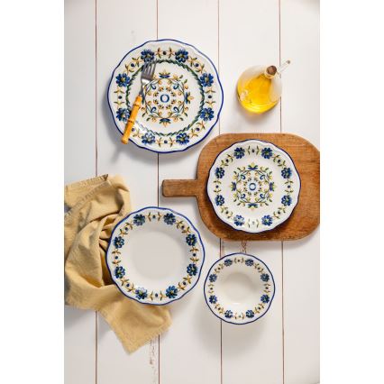 Conjunto de jantar 24 peças, porcelana, branco/azul/amarelo