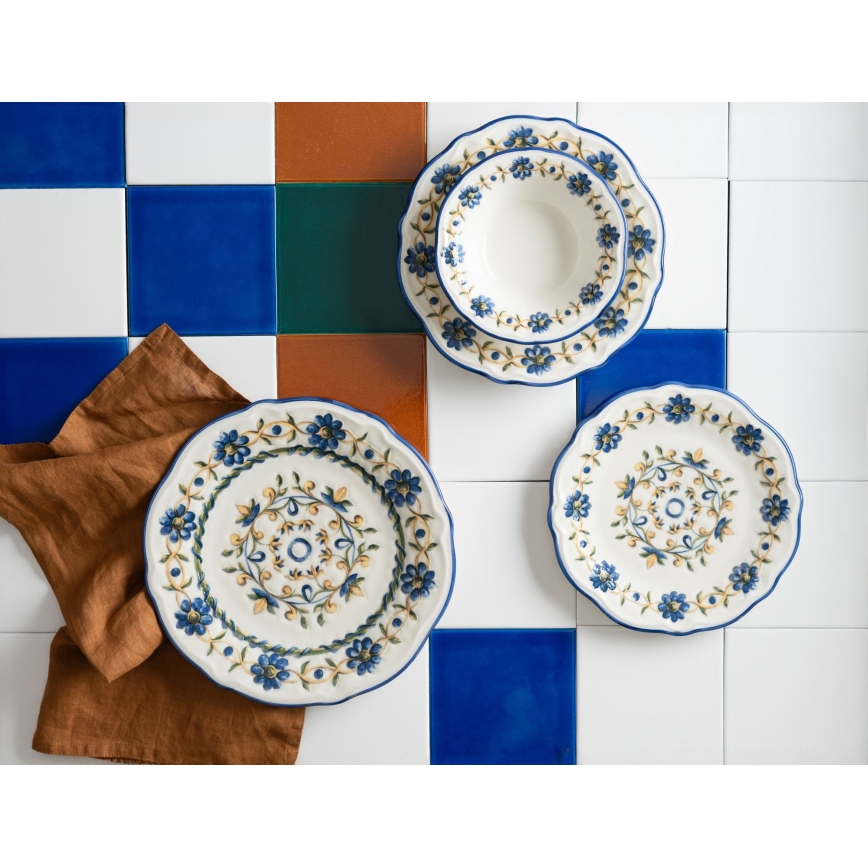 Conjunto de jantar 24 peças, porcelana, branco/azul/amarelo