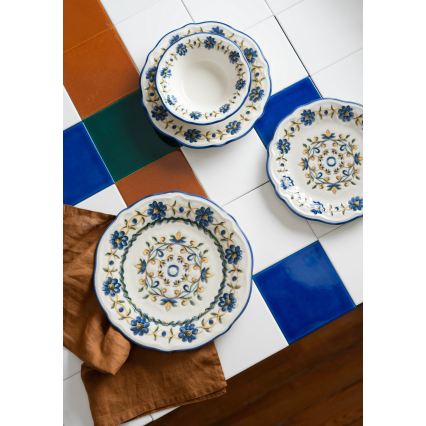 Conjunto de jantar 24 peças, porcelana, branco/azul/amarelo