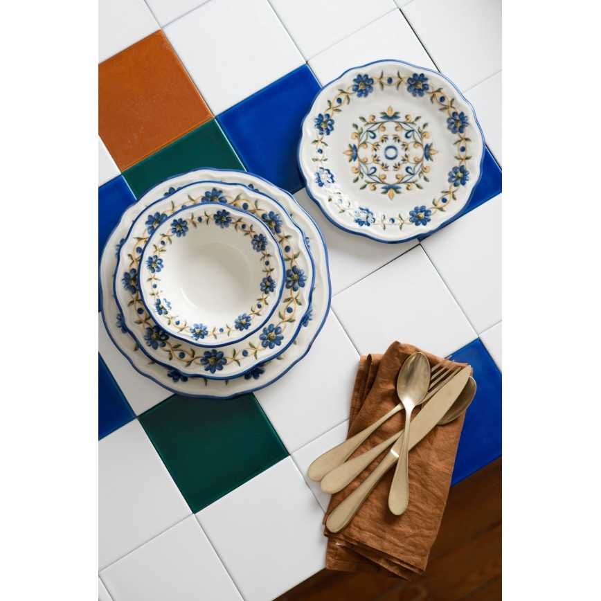 Conjunto de jantar 24 peças, porcelana, branco/azul/amarelo
