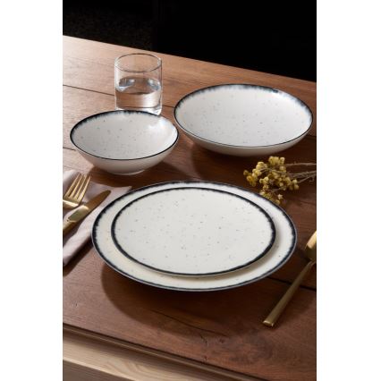 Conjunto de jantar 24 peças, porcelana, branco/preto