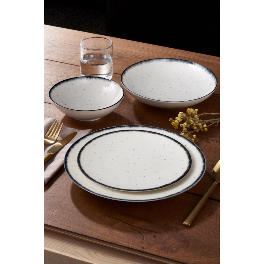 Conjunto de jantar 24 peças, porcelana, branco/preto
