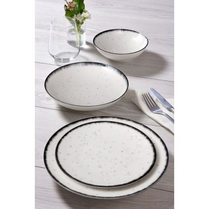 Conjunto de jantar 24 peças, porcelana, branco/preto