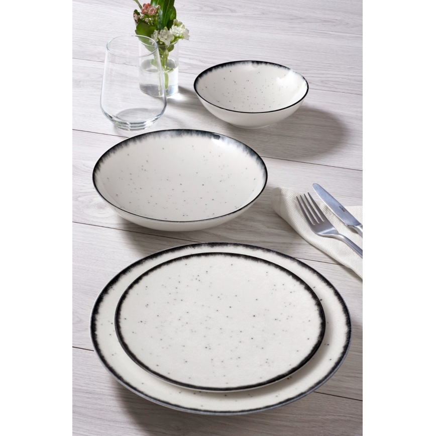 Conjunto de jantar 24 peças, porcelana, branco/preto
