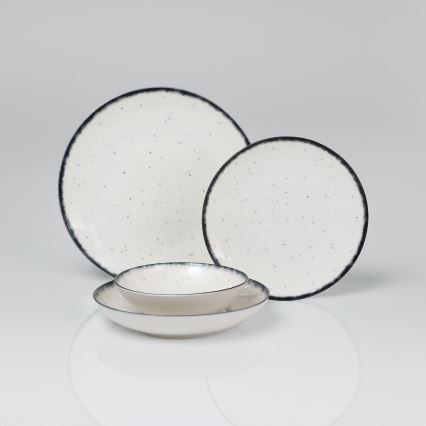 Conjunto de jantar 24 peças, porcelana, branco/preto