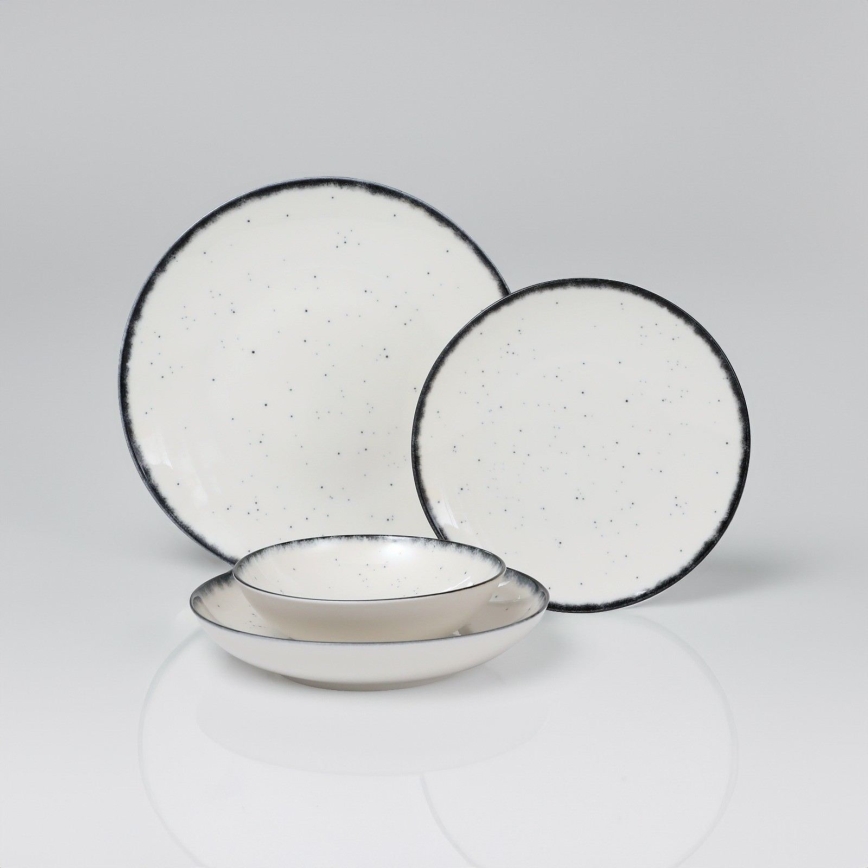 Conjunto de jantar 24 peças, porcelana, branco/preto