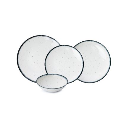 Conjunto de jantar 24 peças, porcelana, branco/preto