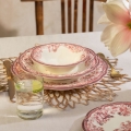 Conjunto de jantar 24 peças, porcelana, branco/rosa