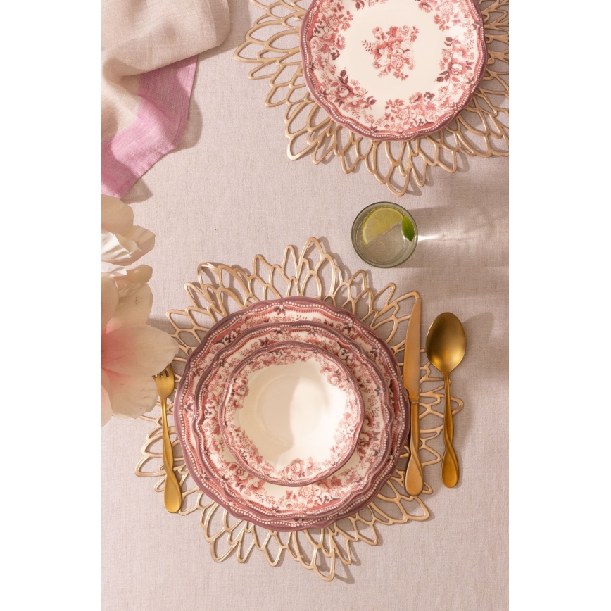 Conjunto de jantar 24 peças, porcelana, branco/rosa